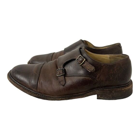 Frye Mens Size 11 James Double Monk Strap Dark Brown Leather Oxfords - Picture 4 of 8